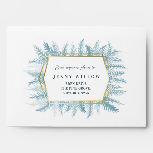 Winter evergreen foliage watercolor blue grey envelope (Front)