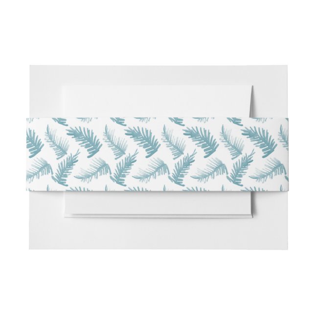 Winter evergreen foliage watercolor blue invitation belly band (Front Example)
