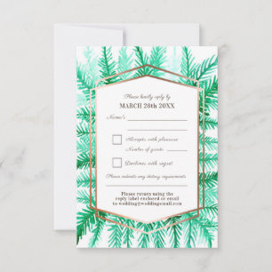 Winter evergreen foliage watercolor green wedding RSVP card