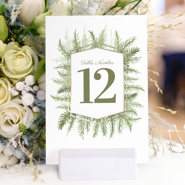 Winter evergreen green pine art wedding table number (Creator Uploaded)