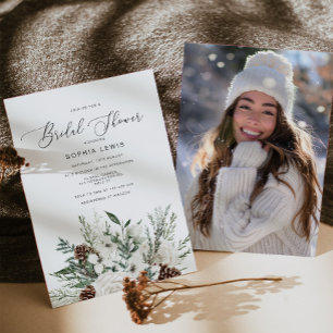 Winter evergreen modern photo bridal shower invitation