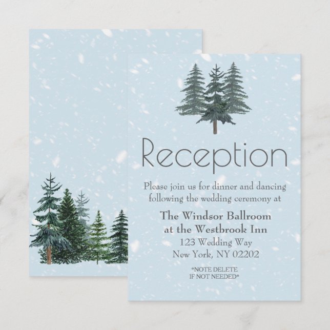 Winter Evergreen Pine Trees Reception Card (Front/Back)