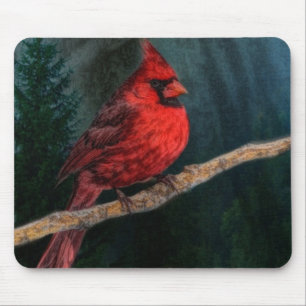 Winter Evergreen Primitive Christmas Red Cardinal Mouse Pad