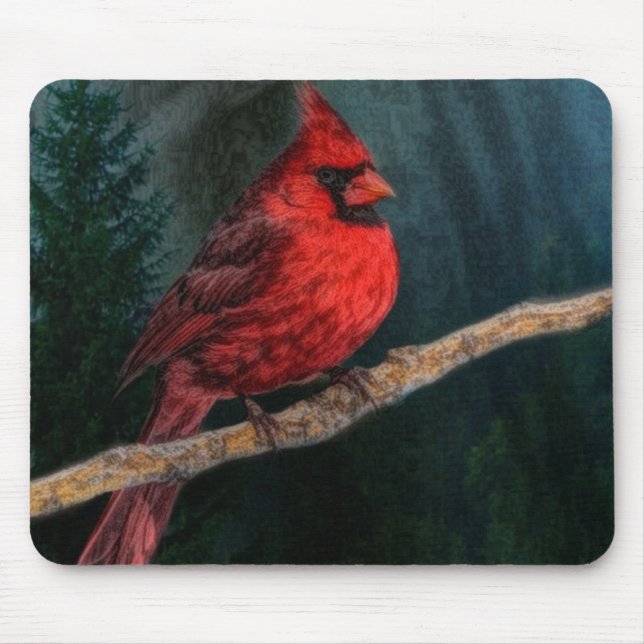 Winter Evergreen Primitive Christmas Red Cardinal Mouse Pad (Front)