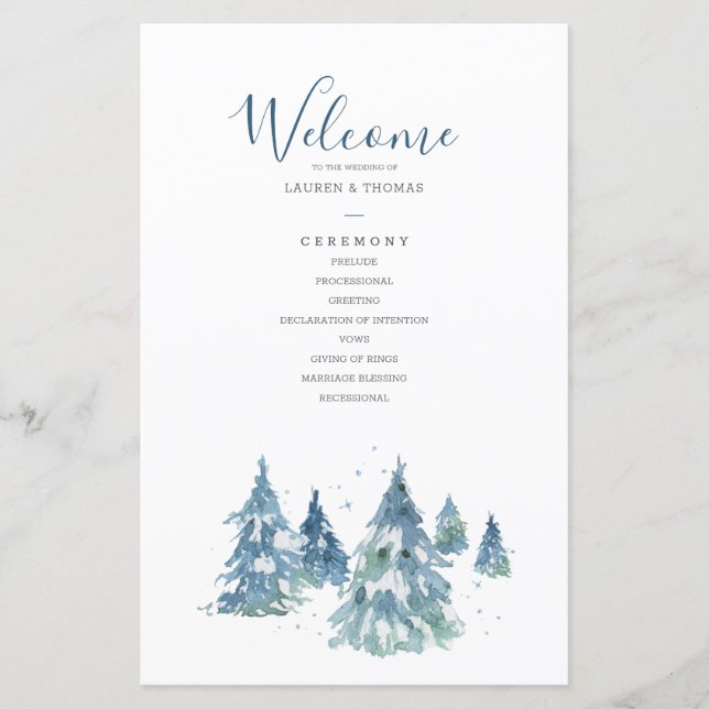 Winter Evergreen Tree Watercolor Wedding (Front)
