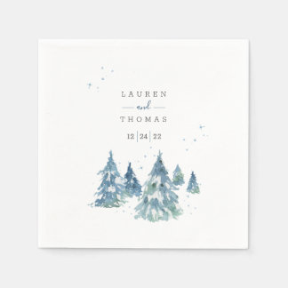 Winter Evergreen Tree Watercolor Wedding Napkin