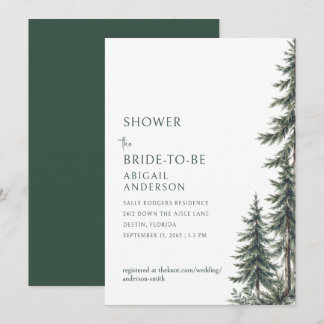 Winter Evergreen Trees Forest Green Bridal Shower Invitation