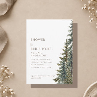Winter Evergreen Trees Mocha Taupe Bridal Shower Invitation