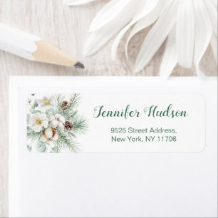 Winter evergreen wedding return Address
