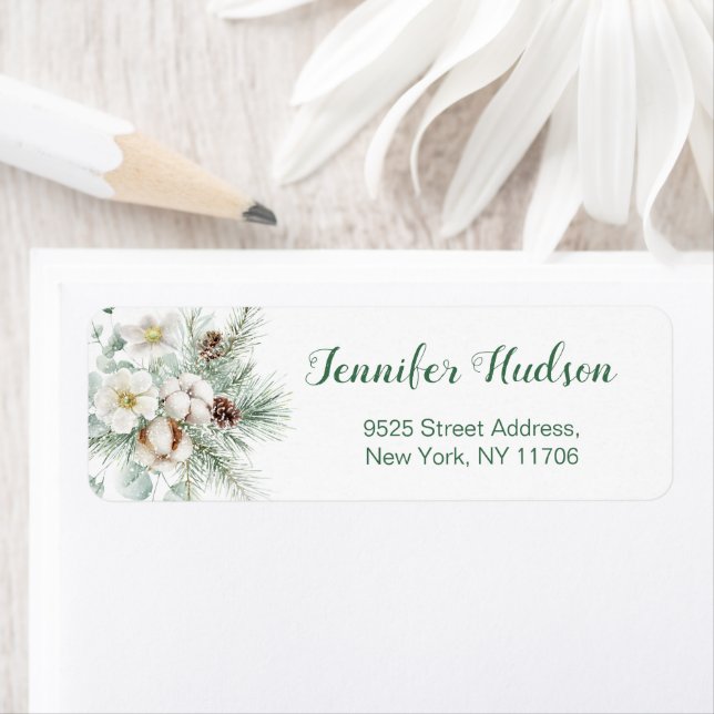 Winter evergreen wedding return Address (Insitu)