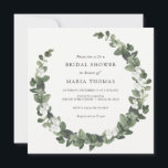 Winter Evergreen White Bridal Shower Invitation<br><div class="desc">Trendy,  square wedding shower invitation framed by watercolor wreath foliage of holly,  evergreens and winter florals. Customise with your information for your shower day. Click "click to customise further" to change the font style,  size,  colour or background colour.</div>