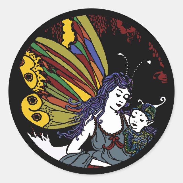 Winter fairies classic round sticker (Front)