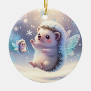 Winter Fairy Hedgehogs – Cute Snowflake Ceramic Tree Decoration