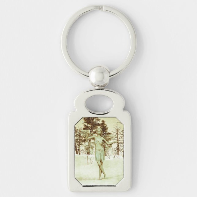 Winter Fairy in Snowy Forest Fantasy Art Key Ring (Front)