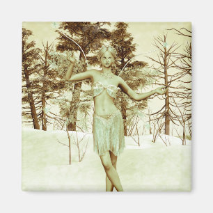 Winter Fairy in Snowy Forest Fantasy Art Magnet