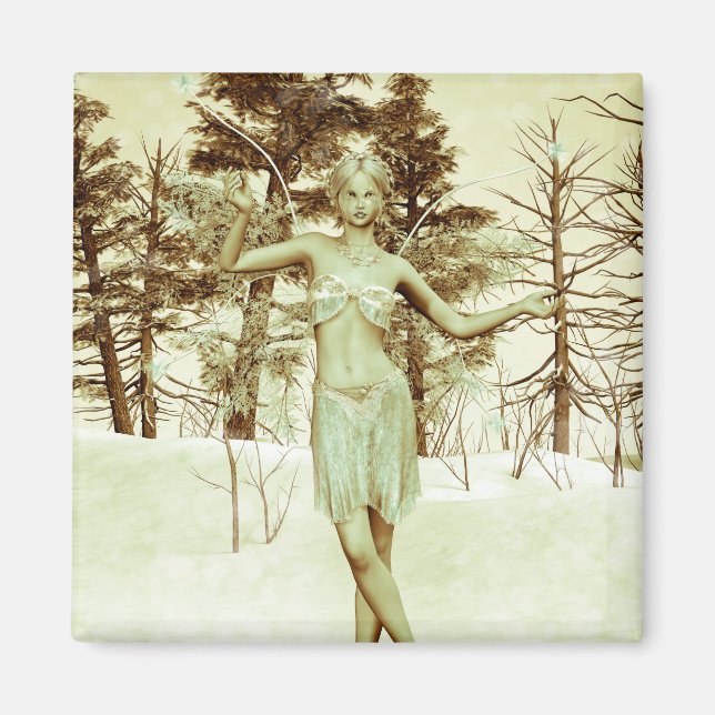 Winter Fairy in Snowy Forest Fantasy Art Magnet (Front)