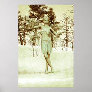 Winter Fairy in Snowy Forest Fantasy Art Poster