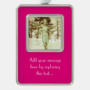 Winter Fairy in Snowy Forest Fantasy Art Silver Plated Framed Ornament