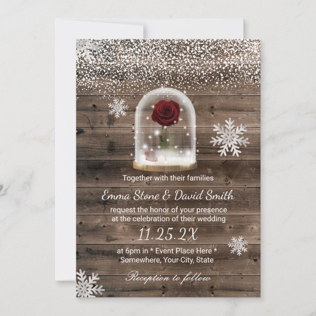 Winter Fairytale Beauty Rose Dome Wedding Invitation (Front)