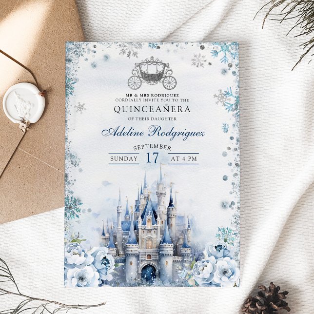 Winter Fairytale Castle Carriage Quince Birthday Invitation (Creator Uploaded)