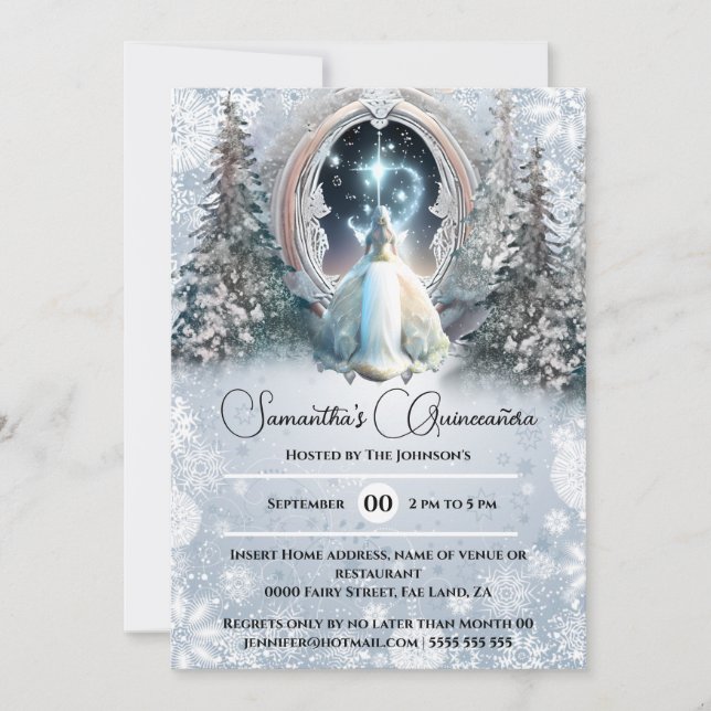 Winter fairytale princess enchanted snow portal  invitation (Front)