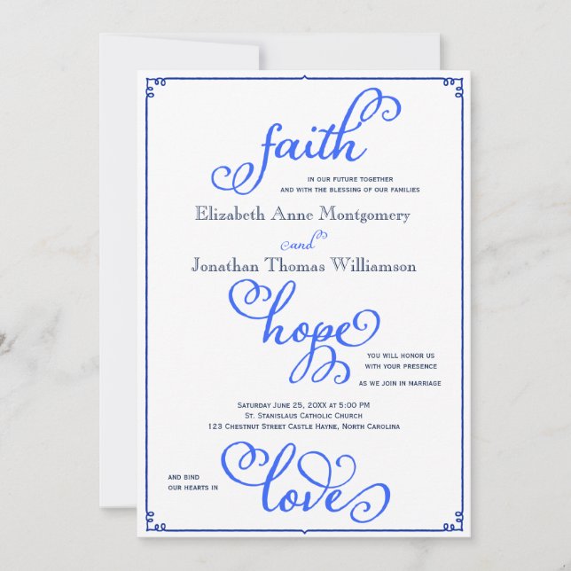 Winter Faith Hope Love Script Wedding Invitation (Front)