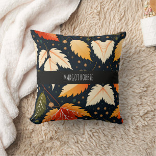 Winter falling leaves Orange Retro Pattern Cushion