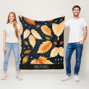 Winter falling leaves snowflakes Retro Pattern Fleece Blanket