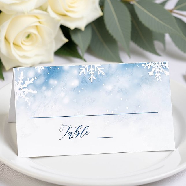 Winter Falling Snow Forest Wedding Place Card (winter wedding table name card frozen wonderland rustic woodland forest elegant modern)