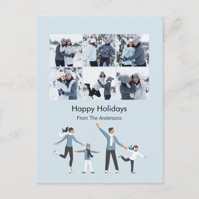 Winter Family Fun Christmas 6 Photo Holiday Postcard (Front)