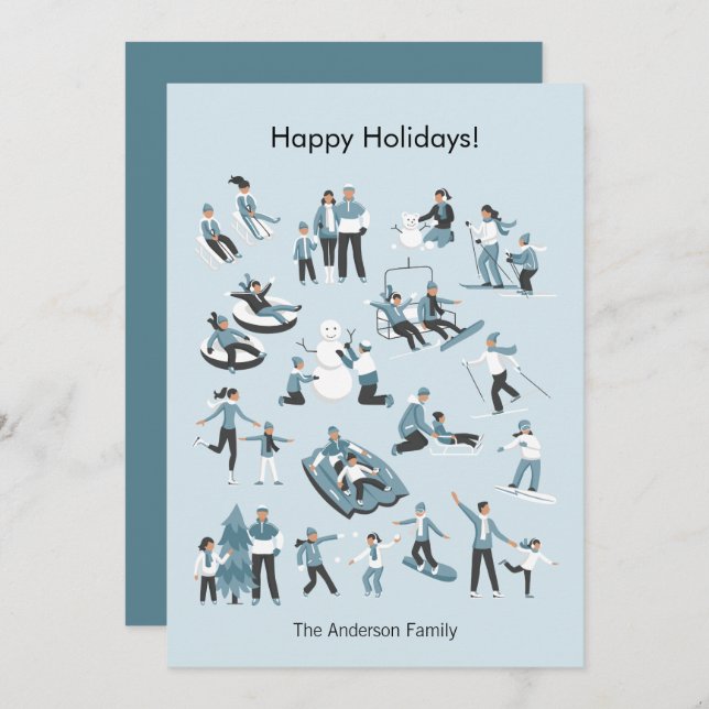 Winter Family Fun Christmas Holiday Card (Front/Back)