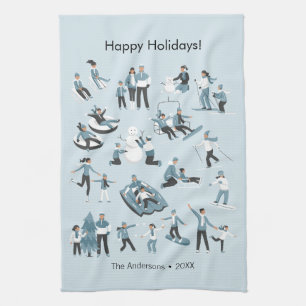 Winter Family Fun Christmas Holiday Tea Towel