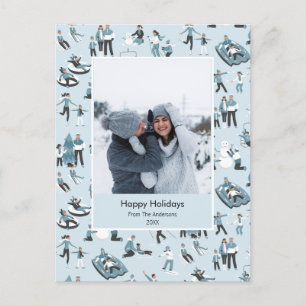 Winter Family Fun Christmas Pattern Photo Holiday Postcard