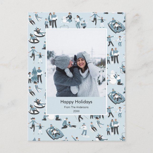 Winter Family Fun Christmas Pattern Photo Holiday Postcard (Front)