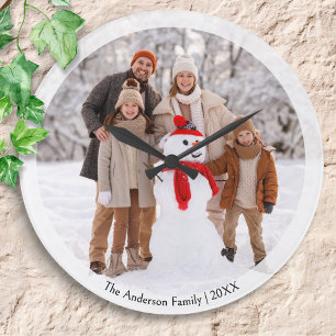 Winter Family Photo Personalised Christmas Large Clock