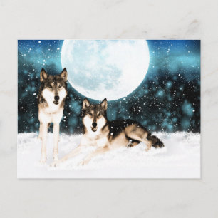 winter fantasy art wolf postcard from moonalke