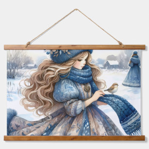 Winter Fantasy Princess in a Snowy Fairytale Lands Hanging Tapestry