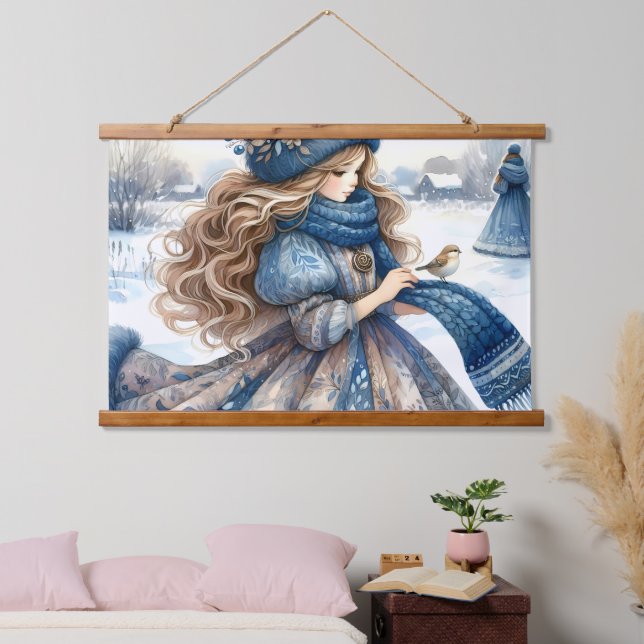 Winter Fantasy Princess in a Snowy Fairytale Lands Hanging Tapestry (Bedroom)