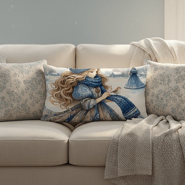 Winter Fantasy Princess in a Snowy Fairytale Lands Lumbar Cushion (Winter Fantasy Princess in a Snowy Fairytale Lands Lumbar Pillow)