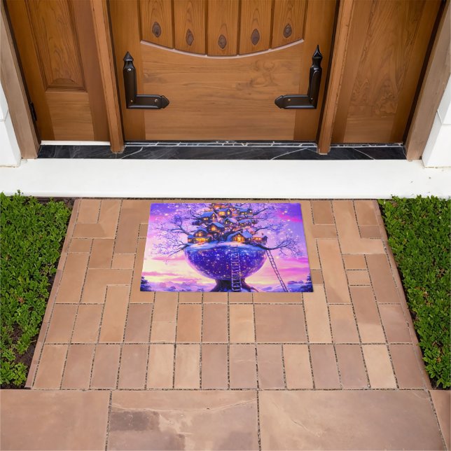 Winter Fantasy Snowy Tree Village Landscape Doormat (Outdoor)