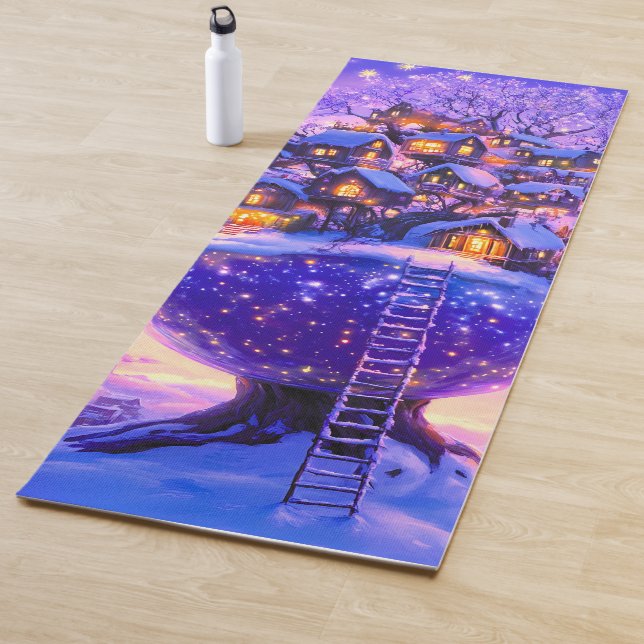 Winter Fantasy Snowy Tree Village Landscape Yoga Mat (In Situ)