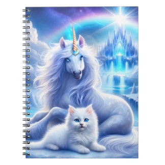 Winter Fantasy with Beautiful Unicorn and Kitten Notebook