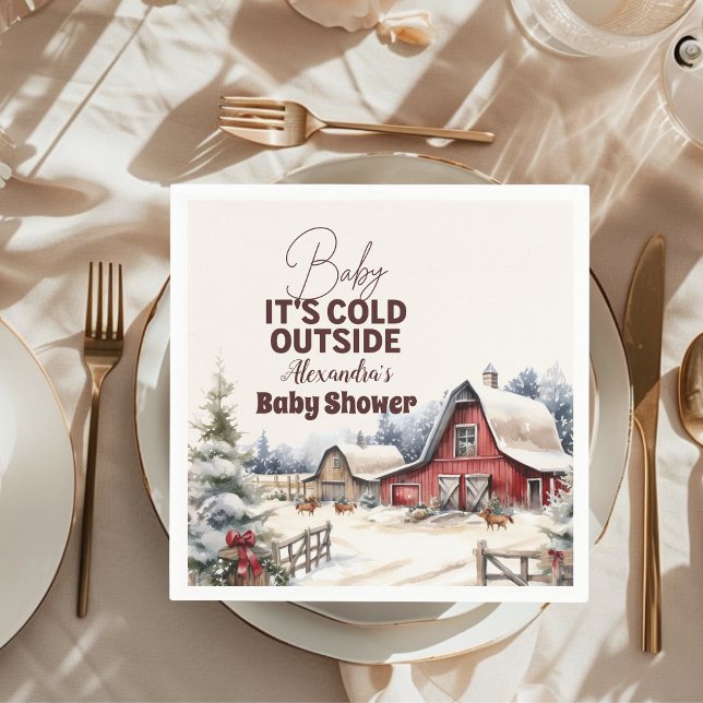 Winter Farm Animals Christmas Baby Shower Napkin (Creator Uploaded)