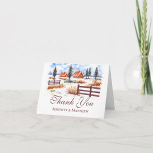 Winter Farm Barn Country Wedding Thank You Card