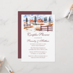 Winter Farm Barn Watercolor Country Couples Shower Invitation