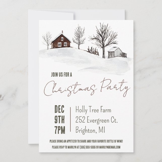 Winter Farm Christmas, Holiday Party Invitation (Front)