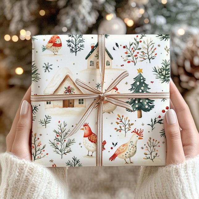 Winter Farm Christmas Wrapping Paper - Birds (Creator Uploaded)