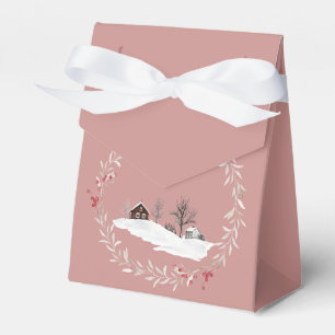 Winter Farm House Surrounded by Christmas Wreath Favour Box