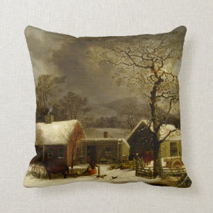 Winter Farm Painting by George Durrie Cushion