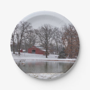 Winter Farm Pano Paper Plate